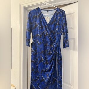 Elegant Blue Floral Wrap Dress